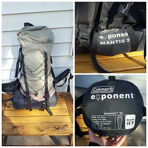 Coleman Exponent Adrenaline Backpack, Mantis 2 Tent, Summit Sleeping bag Combo!!
