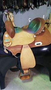 Double C Western Saddle, size: 14", 02, Barrel Saddle, Chestnut