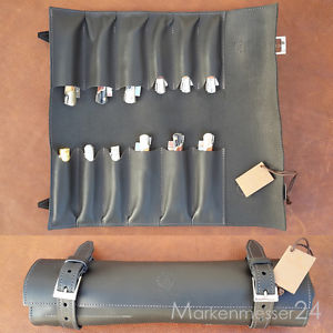 hochwertige Leder Sammelmappe für 12 Taschenmesser von Max Capdebarthes schwarz