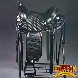 TT201BK-F HILASON LEATHER WESTERN FLEX-TREE TRAIL PLEASURE HORSE SADDLE 16"
