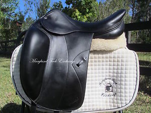 17.5" AMERIGO PINEROLO calfskin black dressage saddle- MEDIUM TREE + cover