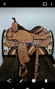 Jividens 16" tooled show reiner saddle, NWT w/headstall,breastcollar