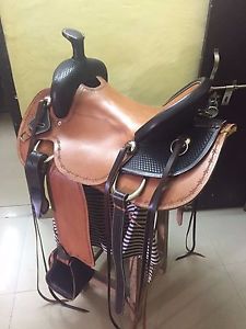 Western Natural/Brown Roper Ranch Hand Tooled Horse Seat Saddle 16