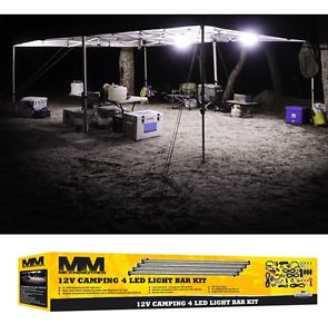 LED 12V Camping Light Bar Kit Waterproof 4 Lights & Accessories 5500k Illuminate
