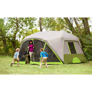 9-Person Instant Cabin Tent + 2 Queen Inflatable Airbeds Camping Sleep Outdoors
