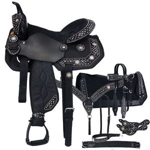 Tough 1® Pro Trail Saddle w/ Spur Rowel Conchos 7 Pc Pkg 16" Black