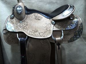 full grain leather rawhide covered tree golden plated custom western saddle