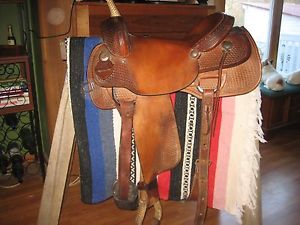 ROCKING R HORSE CUTTING BIG LIGHT BROWN SADDLE 16"SMOOTH SEAT BASKET WEAVE