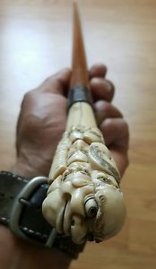 Meiji Japanese Carved Noh Masks Demon Handle Cane Walking Stick