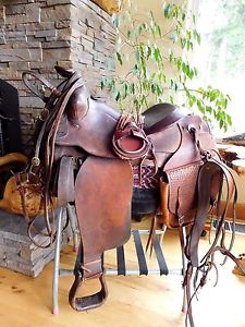 15" Heiser Western Trail Saddle w/ Pad, Cinch, Bags, BC & Shultz Bros. Bridle