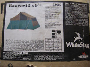 Vintage White Stag Ranger 9'x12' 5 Person Cabin Style Classic Canvas Tent