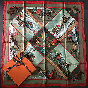 Authentic HERMES Scarf Carre VOYAGE EN RUSSIE Red Green MINT PRISTINE RARE