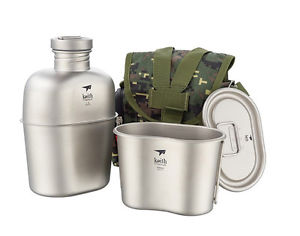 KEITH-TI3060 Army Titanium 1100ml Water Bottle+700ml Bottle Cup Camping tool