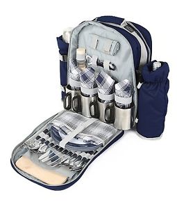 Greenfield Collection Super Deluxe Picnic Backpack Hamper for Four People in Nav