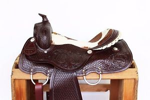 16" CLASSIC HAIR ON WESTERN LEATHER PLEASURE TRAIL RANCH COWBOY HORSE SADDLE