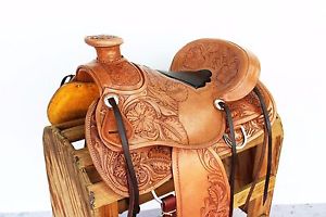 16" FLORAL WESTERN LEATHER HORSE TRAIL RANCH ROPING WADE COWBOY SADDLE TACK