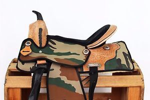 15" CAMO CORDURA WESTERN LEATHER SYNTHETIC HORSE PLEASURE TRAIL SADDLE TACK
