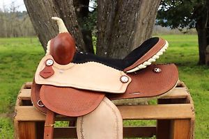 15" ROUGH OUT RAWHIDE WESTERN LEATHER TRAIL BARREL RACING HORSE SADDLE TACK