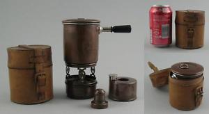 Antique Late 19th C. Leather Cased Campaign Spirit Stove & Pan Set Barrett & Son