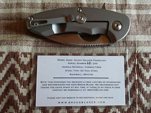 Brous Blades Silent Soldier Framelock SSFL Flipper Custom D2 Satin #66/200 Rar