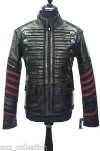 CRUZ UOMO MILITARE NERO SMALTO REALE Giacca in pelle di mucca PARATA ROCK