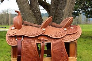 15" 10" CLASSIC DOUBLE SEAT WESTERN LEATHER TRAIL SHOW PARADE HORSE SADDLE TACK