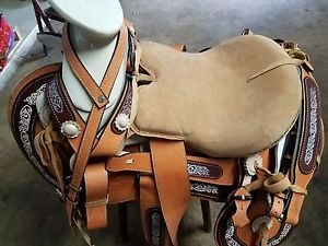 15" Montura Charra  Natural - Mexican  - Horse Saddle - bordada - #2731