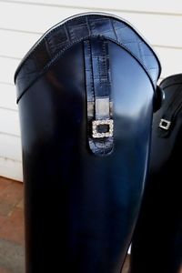 DeNiro of Italy S3901, in brushed blue leather, with custom cuff; lds 8-8.5