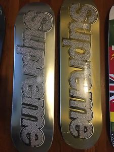 NEW SUPREME SET BLING RED BOX LOGO ART DECK SKATEBOARD KAWS URS PALACE HOOK