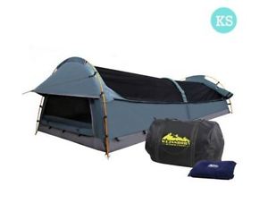 NEW KING SINGLE CAMPING CANVAS SWAG TENT NAVY W/ AIR PILLOW WATERPROOF ZIP CAMP