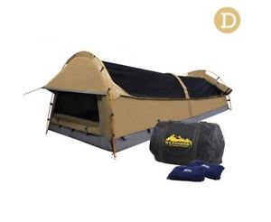 NEW DOUBLE CAMPING CANVAS SWAG TENT BEIGE W/ AIR PILLOW WATER REPELLENT CANVAS