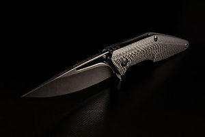 Brous Blades XL Division Flipper Carbon Fiber handle Black Acid Stonewashed D2