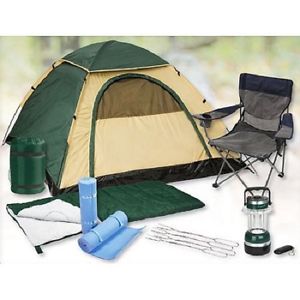 Stansport 2-Person Outdoor Camping Hiking Set Tent Chairs Sleeping Bag Green