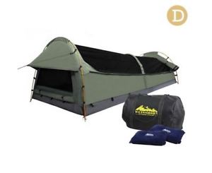NEW DOUBLE CAMPING CANVAS SWAG TENT CELADON W/ AIR PILLOW WATER REPELLENT CANVAS