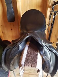 17" Black Hulseleos Dressage Saddle w/ leathers and irons.  Handmade in Holland
