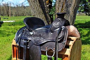 16" BLACK WESTERN WADE ROPING PLEASURE TRAIL LEATHER COWBOY RANCH SADDLE TACK