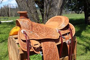 17" FLORAL WESTERN WADE ROPING PLEASURE TRAIL LEATHER COWBOY RANCH SADDLE TACK