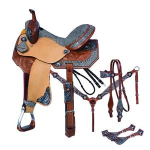 Tough-1 Jameson Collection 5 Piece Saddle Package 13" Black Tooled Leather