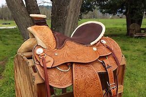 16" HEAVY DUTY ROPING RANCH COWBOY WESTERN COWHIDE LEATHER HORSE SADDLE TACK