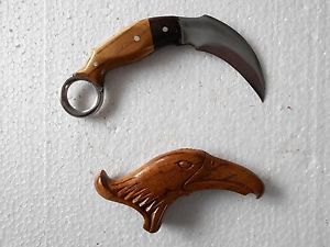 Nouveau Karambit Acier à ressort Fourreau en bois Bali-Artshop KMF0020X