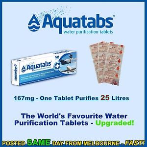 Water Purification Tablets Aquatabs 167mg 167 mg treat 25 ltrs camping prepping