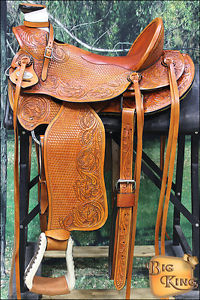 WD076BG-A HILASON BIG KING HIGH BACK WESTERN WADE RANCH ROPING COWBOY SADDLE 15"