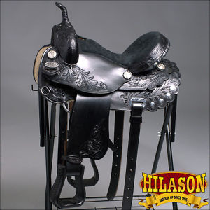 TT200BK-F HILASON FLEX-TREE BARREL RACING TRAIL WESTERN LEATHER HORSE SADDLE 16"