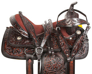 17'' WITH ACCESSORIES ON WESTERN LEATHER SADDLE