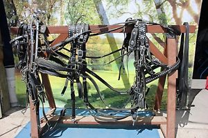 44-29 Large Horse small draft spotted leather show harness stainless hames