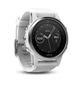 GARMIN FENIX 5S GPS WATCH WITH BUILT IN HR, SILVER WITH WHITE BAND BOXED AS NEW