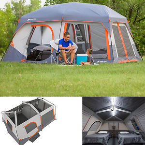 Ozark Trail 10 Person 2 Room Instant Cabin Tent Led Light Poles Family Camping