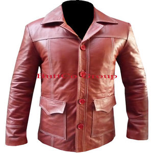 BRAD PITT Tyler Durden FIGHT CLUB ROSSO SLIM PREMIUM Giacca in pelle di mucca