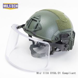 OD M/L Lux LVL IIIA Maritime Ballistic KEVLAR Bullet Proof Helmet & Face Visor