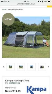 Kampa Hayling 4, Carpet, Footprint & Coleman Double Durarest Air bed Rrp £450